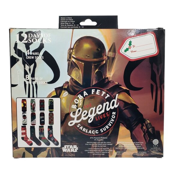 Star Wars Boba Socks Advent Gift Box 12 Pairs Crew & Low Cut Adult 6-12 NEW - Picture 3 of 8